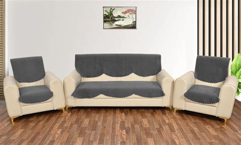 Sparrow World Solid Color Premium Quilted Sofa Cover Set for 5 Seater ...