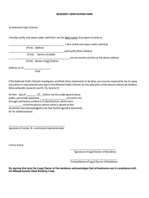 Fillable Online belmont k12 ma BPS Residency Verification Form ...