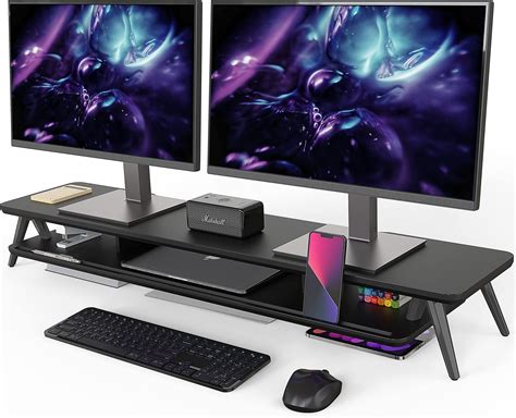 Amazon.com: XL Oak Wood Monitor Stand for Desk (44 Inch) Large Monitor ...