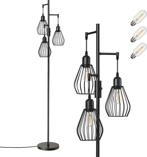 EDISHINE Industrial Floor Lamp, Dimmable Standing Lamp with Wire Cage ...