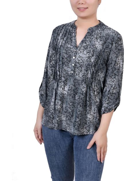 NY Collection Womens Petites Floral Pintuck Blouse - Walmart.com