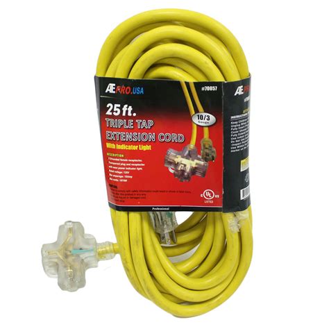 25 Foot Triple Tap 10 Gauge Extension Cord With Indicator Ends 10/3 25 ...