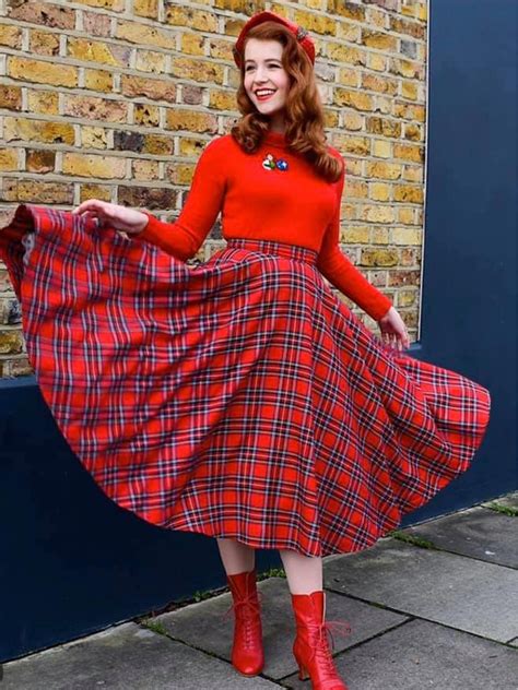 1950s Circle Skirt Red Tartan from Vivien of Holloway