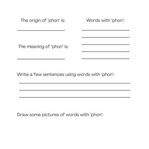 Phon--2 Pg Greek Root Anchor Chart and Worksheet, Prefix, Suffix ...