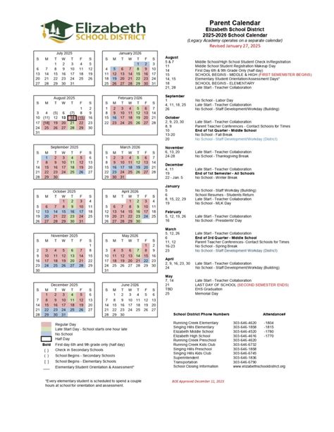 Elizabeth School District co Calendar 25-26 Revised [PDF] - EduCounty