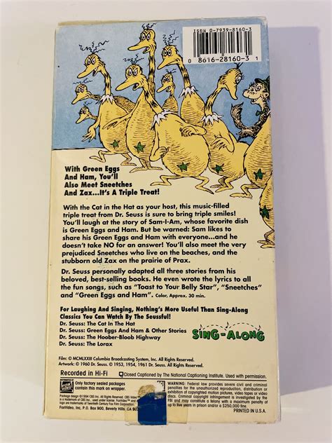 Film/ Movie 1990s Dr. Seuss Green Eggs and Ham VHS Movie • Funny ...