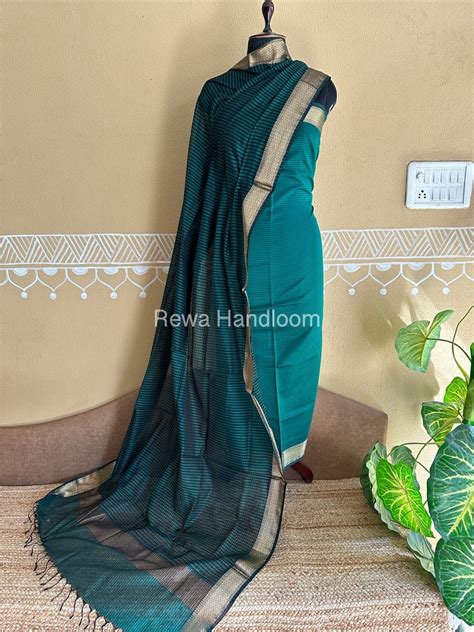 Maheshwari Bottle Green Checks Dress Material CPT12 – Rewa Handloom