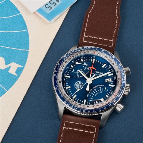 Buy Timex x Pan Am® Fly Back 43mm Leather Strap Watch.