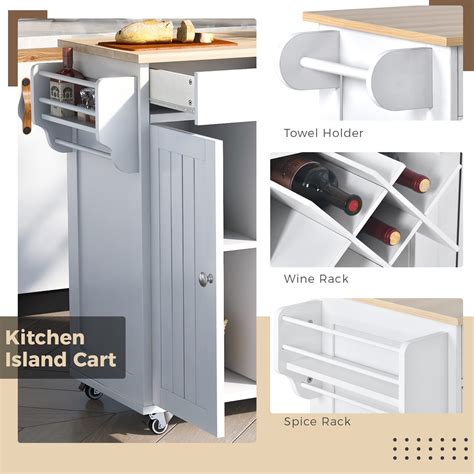 Buy Kitchen Island Cart w/Storage Cabinets Wine Rack Drawers and 4 ...