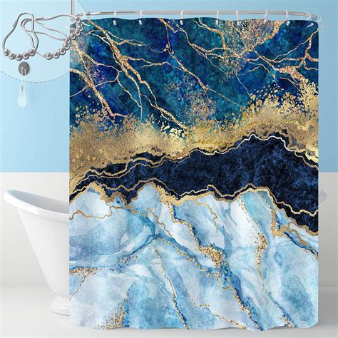 Buy Gibelle Blue Marble Shower Curtain for Bathroom, Abstract Navy Blue ...