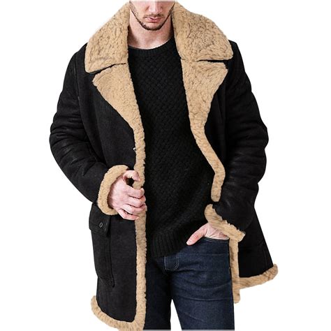 ZCFZJW Sherpa Fleece Lined Jacket for Men Vintage Leather Distressed ...