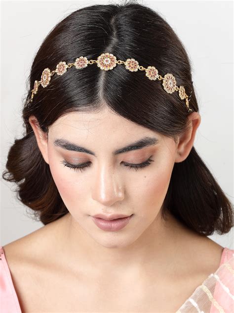 NVR Gold-Plated American Diamond Traditional Matha Patti