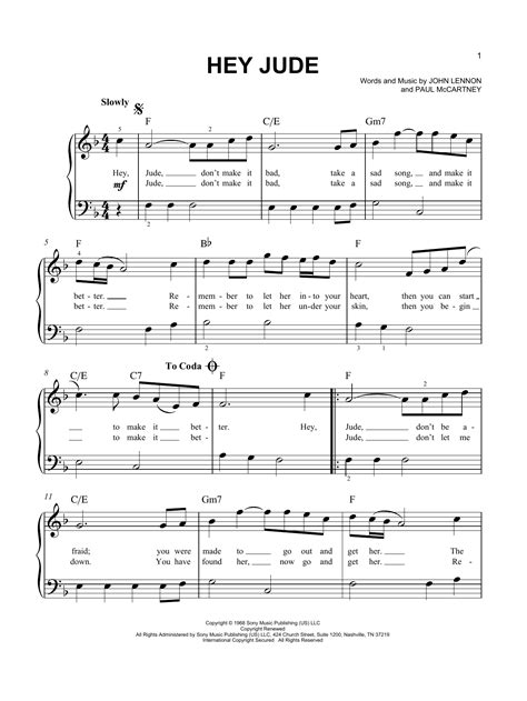 Hey Jude Piano Chords Hey Jude The Beatles Numbered Musical Notation