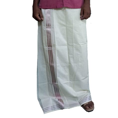 Buy Kavz Men's Cotton Kerala Mundu Double Dhoti, 4 Meters with Rose ...