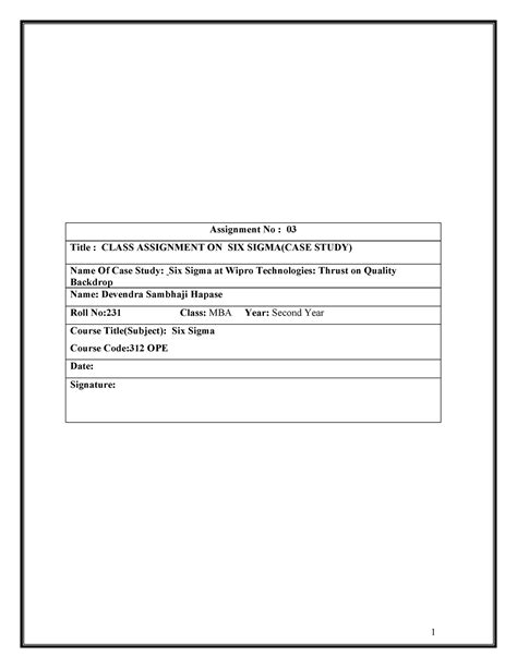 Devendra Hapase Six Sigma(312) Case Study Assignment 3 - Assignment No ...