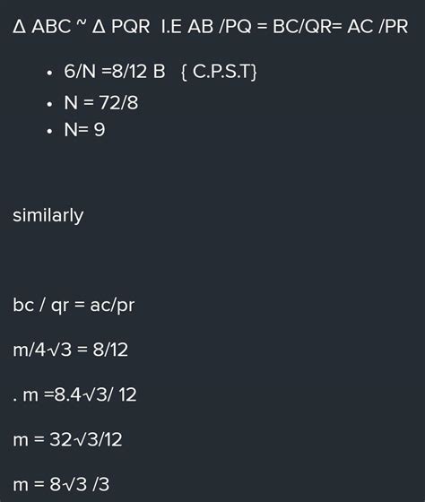 In the given fig., triangle ABC~ triangle PQR, then find (m + n ...