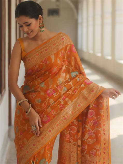 Banarasee Semi-Georgette Saree Jaal Design With Zari Border Design-Mus
