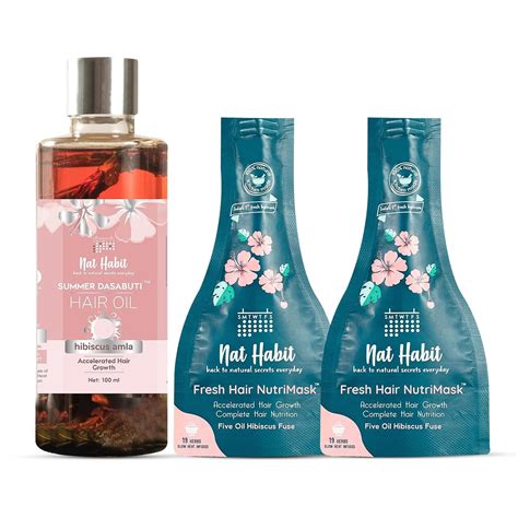 Nat Habit Hibiscus Hair Oil & Hair Mask Combo, Helps In Hair Growth ...