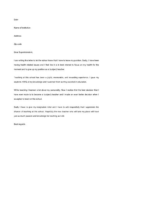 Teacher Resignation Letter