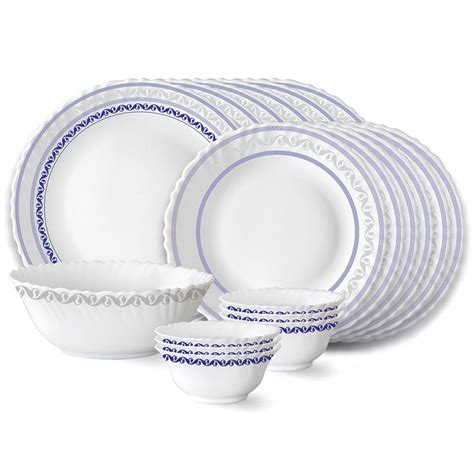 Larah by Borosil Jazzblue Fluted Series Opalware Dinner Set | 19 Pieces ...