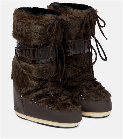Icon faux fur-trimmed snow boots in brown - Moon Boot | Mytheresa