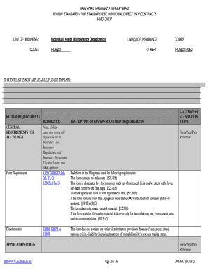 Fillable Online Standardized Individual Direct Pay Insurance (HMO Only ...