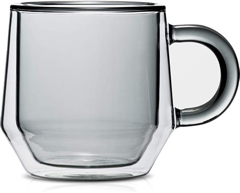 Buy Double Walled Glass Coffee Mugs by Hearth I 2, 8oz Smoked Glass ...