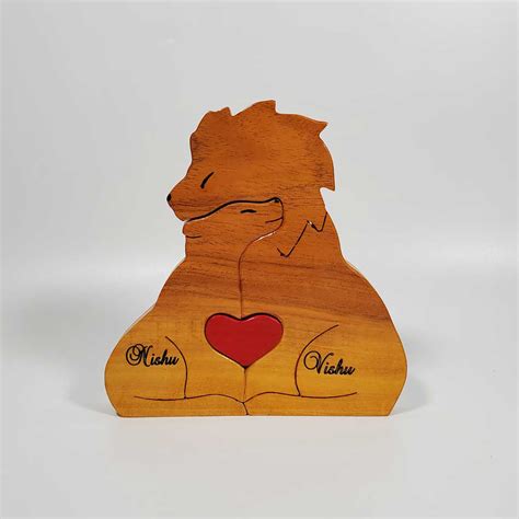 Buy Personalized Lion Couple Neem Wood Figurine Keepsake Online On Zwende