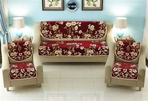 GOLDENIZ 7 Star Cotton Flower Printed Set of 5 Seater Sofa Cover with 6 ...