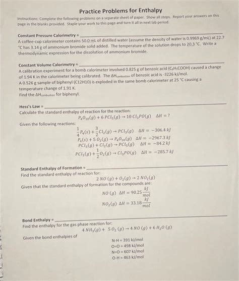 Image result for Enthalpy Example Problems