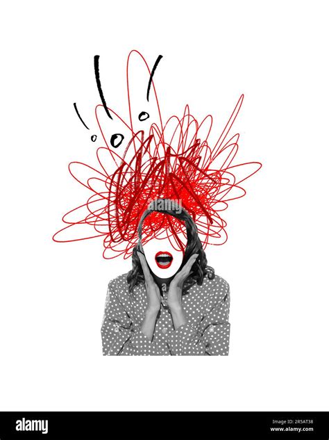 Chaos. Mental breakdown. Young woman suffering from depression and ...