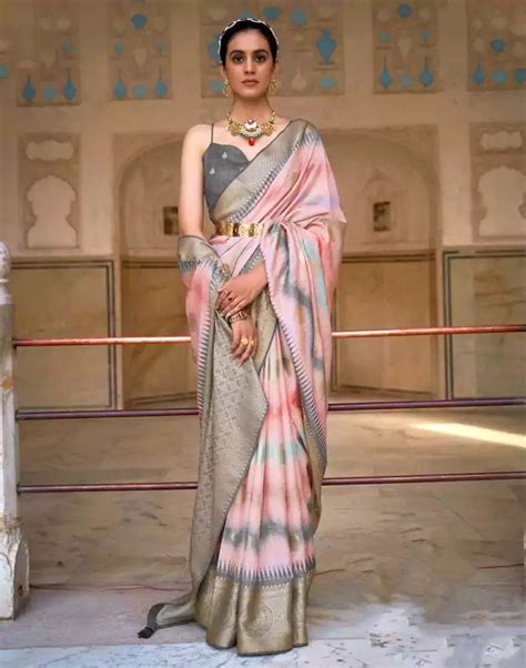 Peach Stripes Print Banaras Silk Patola Saree – South India Shopping Mall
