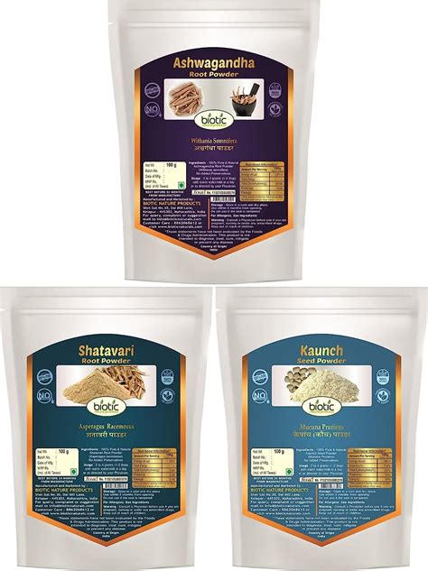 Biotic Shatavari, Ashwagandha and Kaunch Seed Powder - 300gm (100gm ...