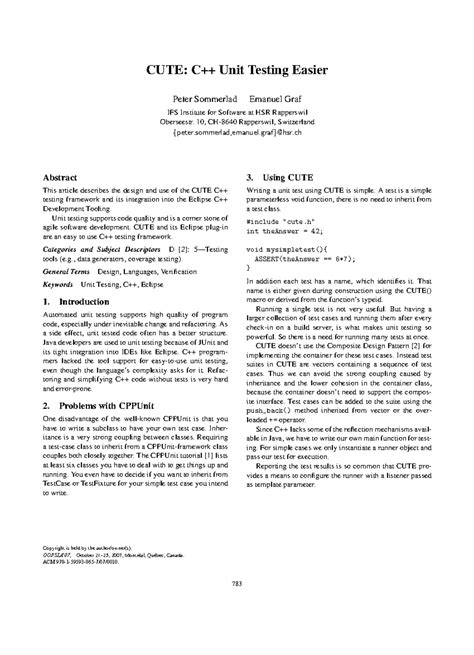 Downacademia - Summary Computer Engineering - CUTE: C++ Unit Testing ...