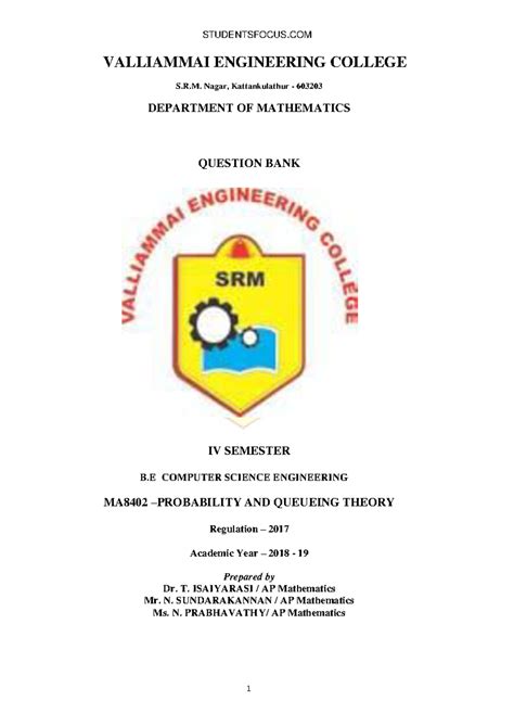 MA8402-Question Bank for Probability and Queueing Theory - Studocu