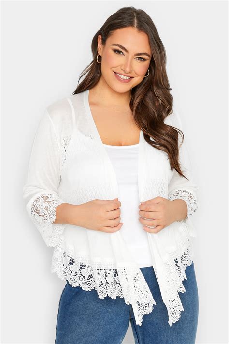 YOURS Plus Size White Lace Waterfall Shrug | Yours Clothing