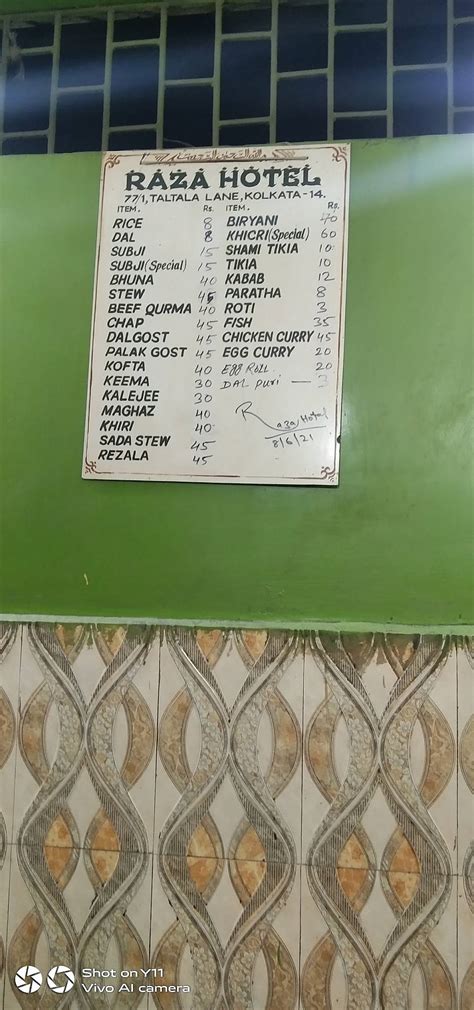 Menu at Raza Hotel, Kolkata