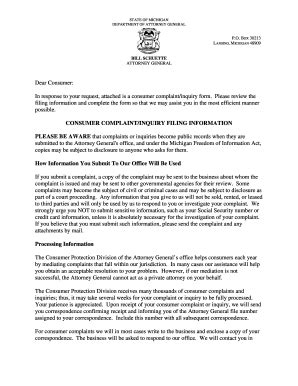 Michigan Complaint Inquiry - Fill Online, Printable, Fillable, Blank ...