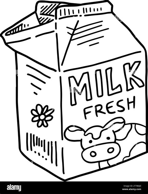 Hand Drawing Cow Milk Carton Box Black And White Vector Illustration ...