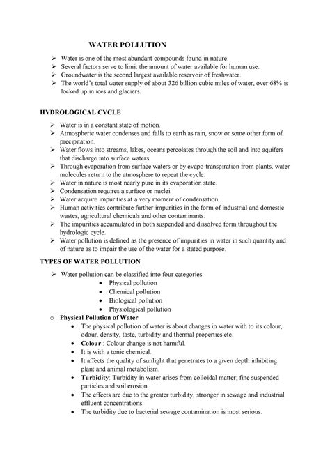 water pollution 1 - WATER POLLUTION Water is one of the most abundant ...