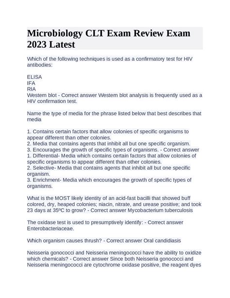Microbiology CLT Exam Review Exam 2023 Latest | Exams Microbiology ...