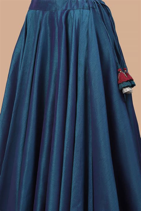 Buy Teal Poly Dupion Silk Hand Zardozi Lehenga Set Online at Biba India