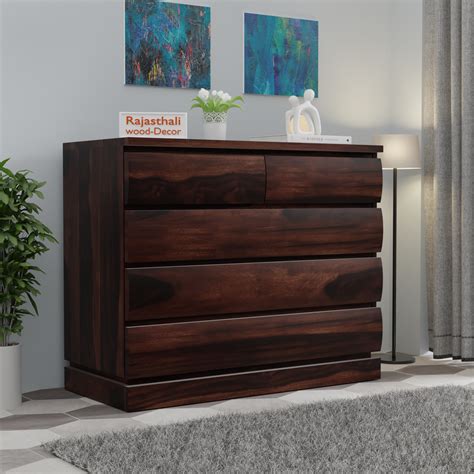 Oskar Solid Wood Five Drawer Chester in Honey Oak Finished Rajasthali ...