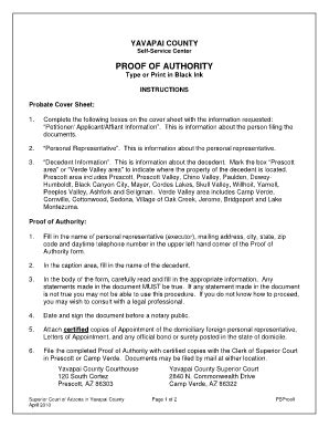 AZ Proof Of Authority Instructions - Yavapai County 2010-2025 - Fill ...