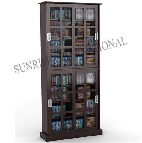 Wooden Big CD DVD Rack Cabinet with Sliding Door (SUN-WCDR080 ...