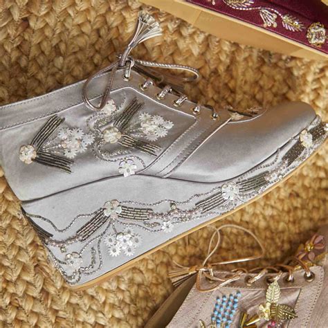Silver Satin Embroidered Bridal Sneaker Wedges - Customized Wedding Sh ...