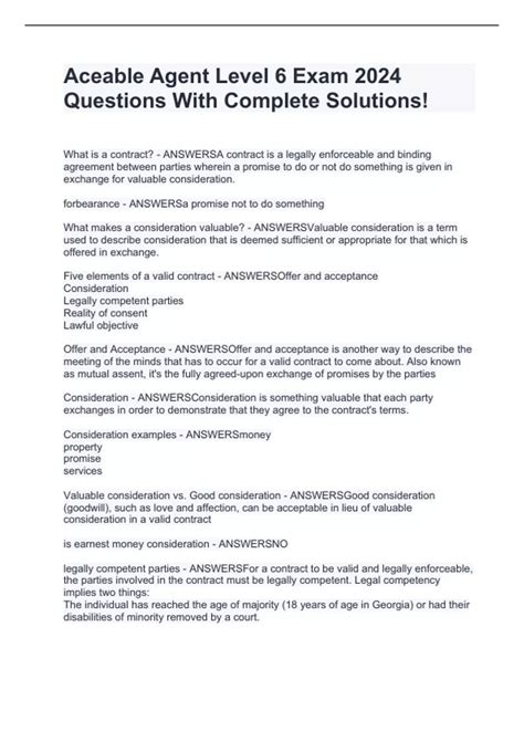 Aceable Agent Level 6 Exam 2024 Questions With Complete Solutions ...