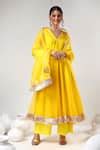 Buy Yellow Organza, Cotton Gota Patti V-neck Embroidered Anarkali Set ...