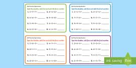 Add Three One Digit Numbers Number Bonds to 10 KS1 Math Challenge