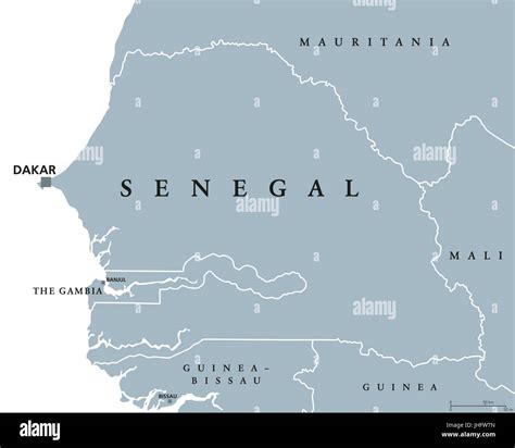 Senegal political map with capital Dakar, international borders and neighbors. Republic and ...